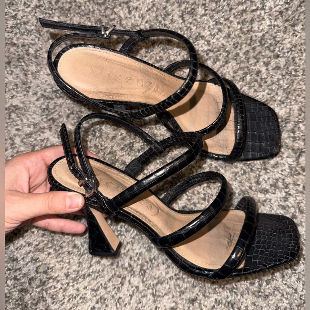 Vicenza Black Croc-Embossed Heeled Sandals